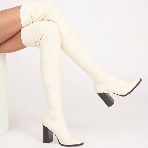 STAUD Paz Over the Knee Boots in Cream - Picture 1 of 11